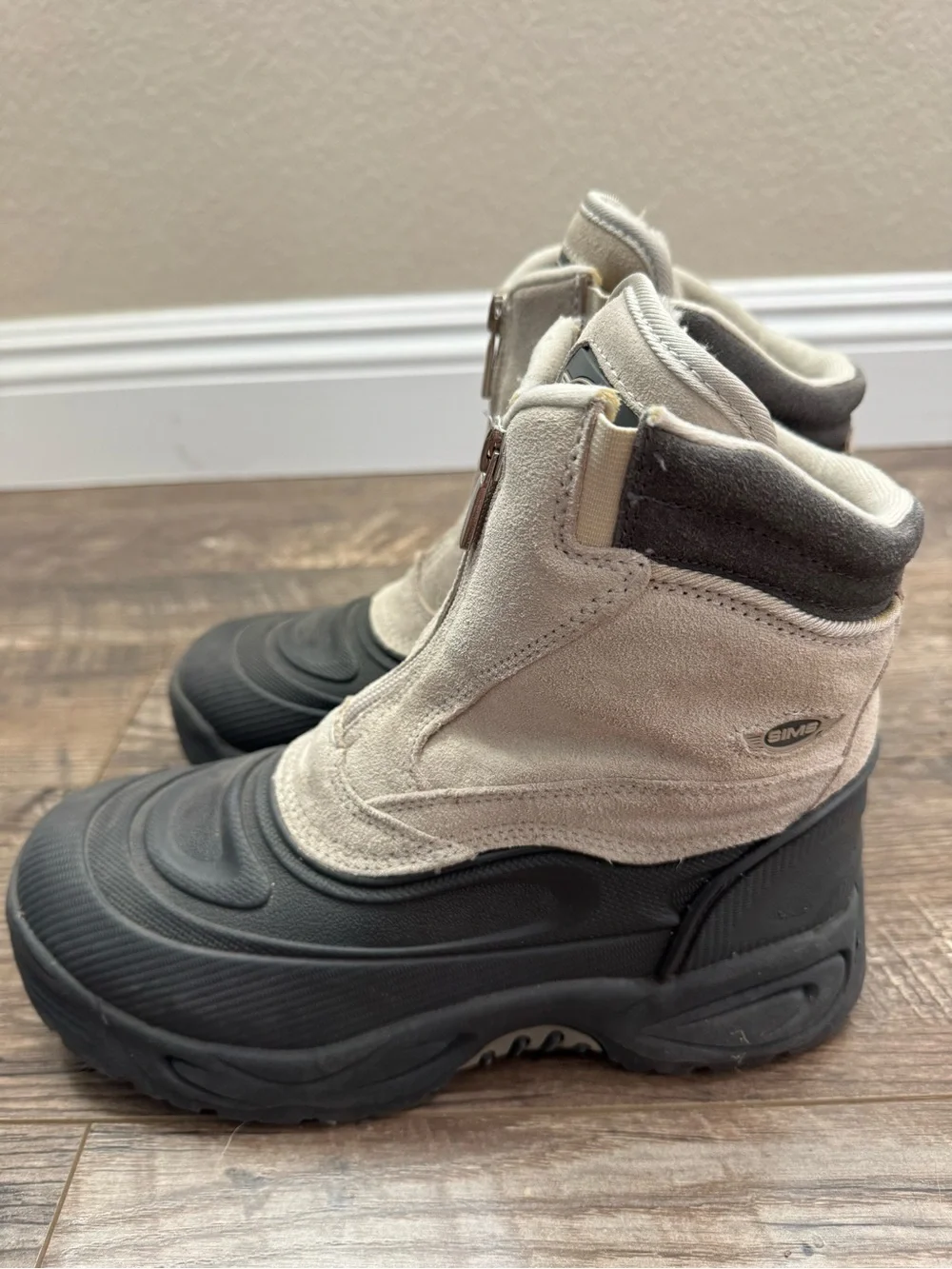 SIMS Womens Snow Boots Size 8 Suede Leather Fleece Lined Winter Zip Gray